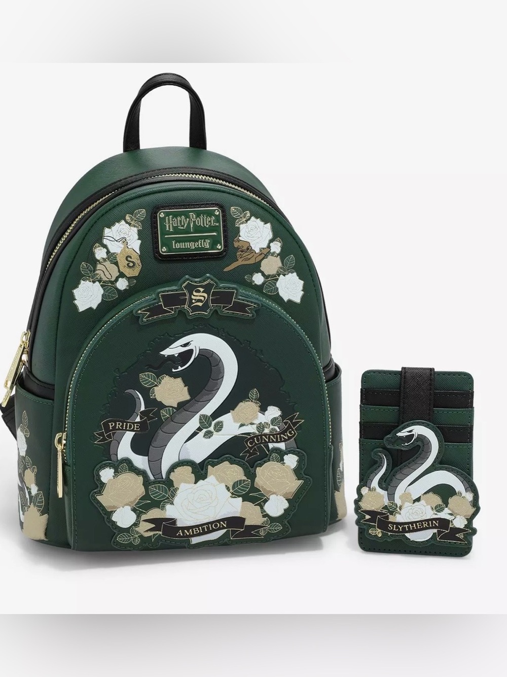 NWOT Loungefly Harry Potter Slytherin Mini Backpack with matching Cardholder!